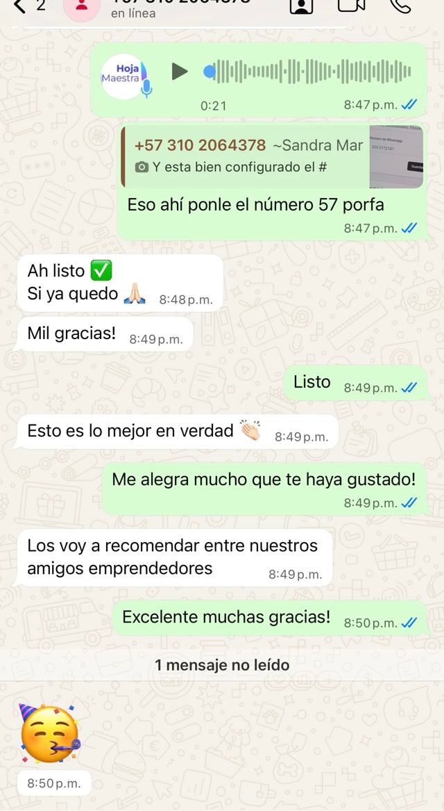 Testimonio de cliente 1 en WhatsApp